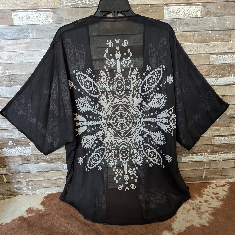 New Black Sheer Kimono with Intricate Design